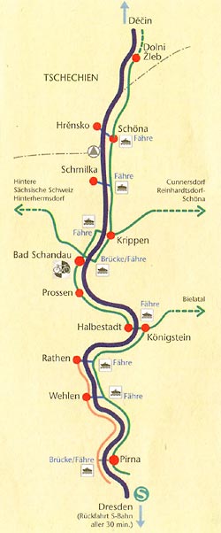Verlauf Elberadweg durch die Sächsische Schweiz